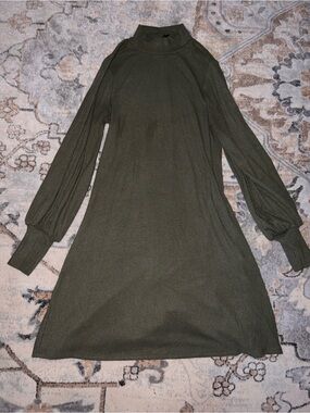 express green sweater dress Cable Knit Mock Neck Long Sleeve Mini Sweater Dress